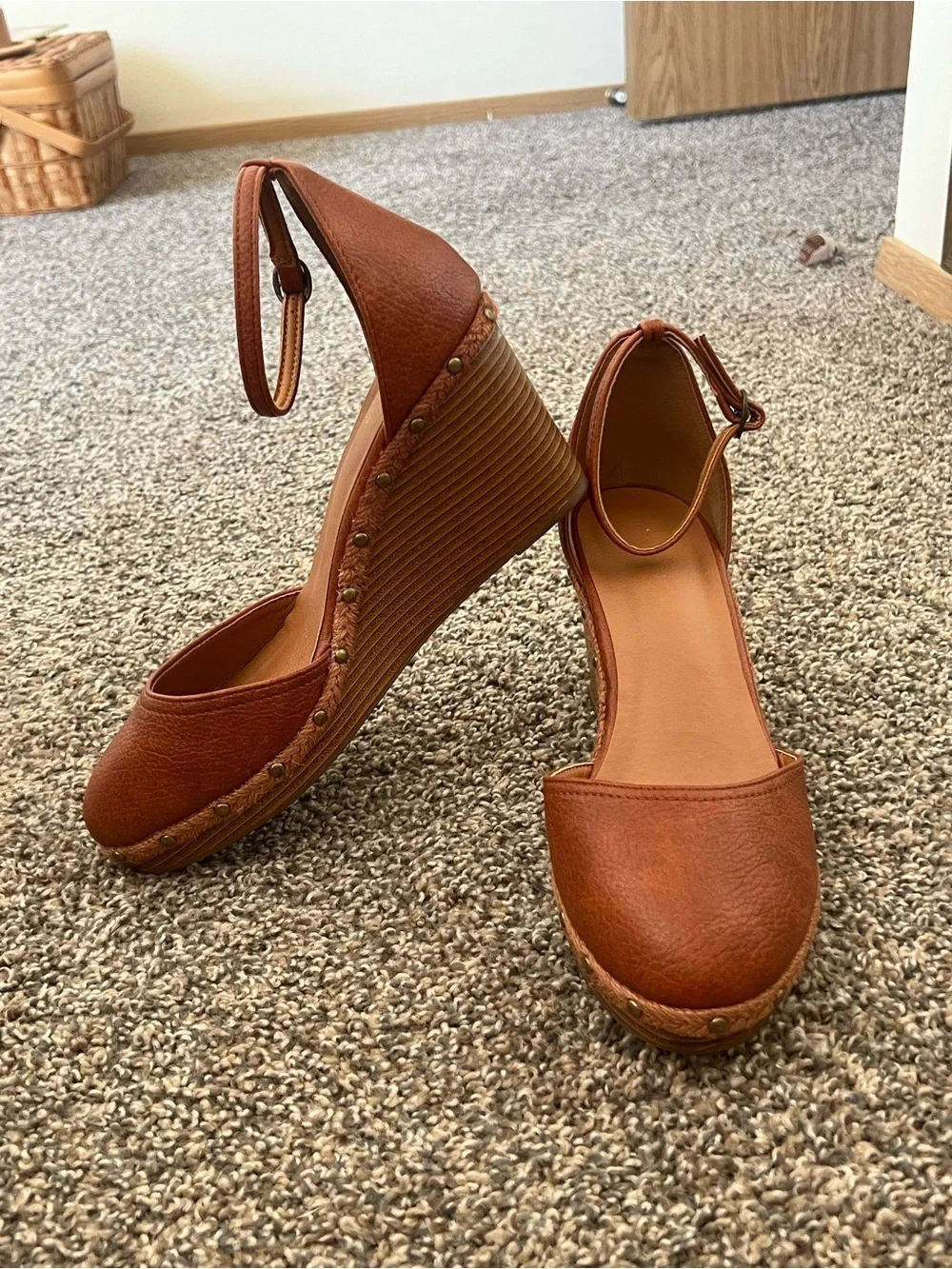 Maurices Tan Brown Wedge Espadrilles with Ankle Strap